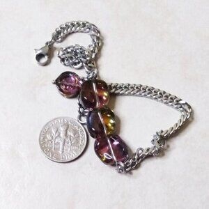 Iridescent Mauve Warped Glass Tile Chain Bracelet ~ Adj. Durable Daily Wear!